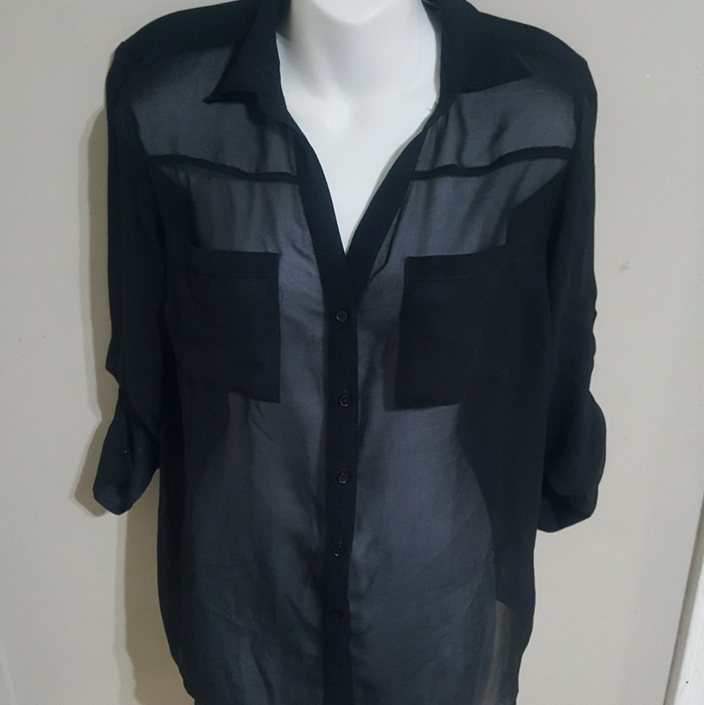 Black sheer button up blouse